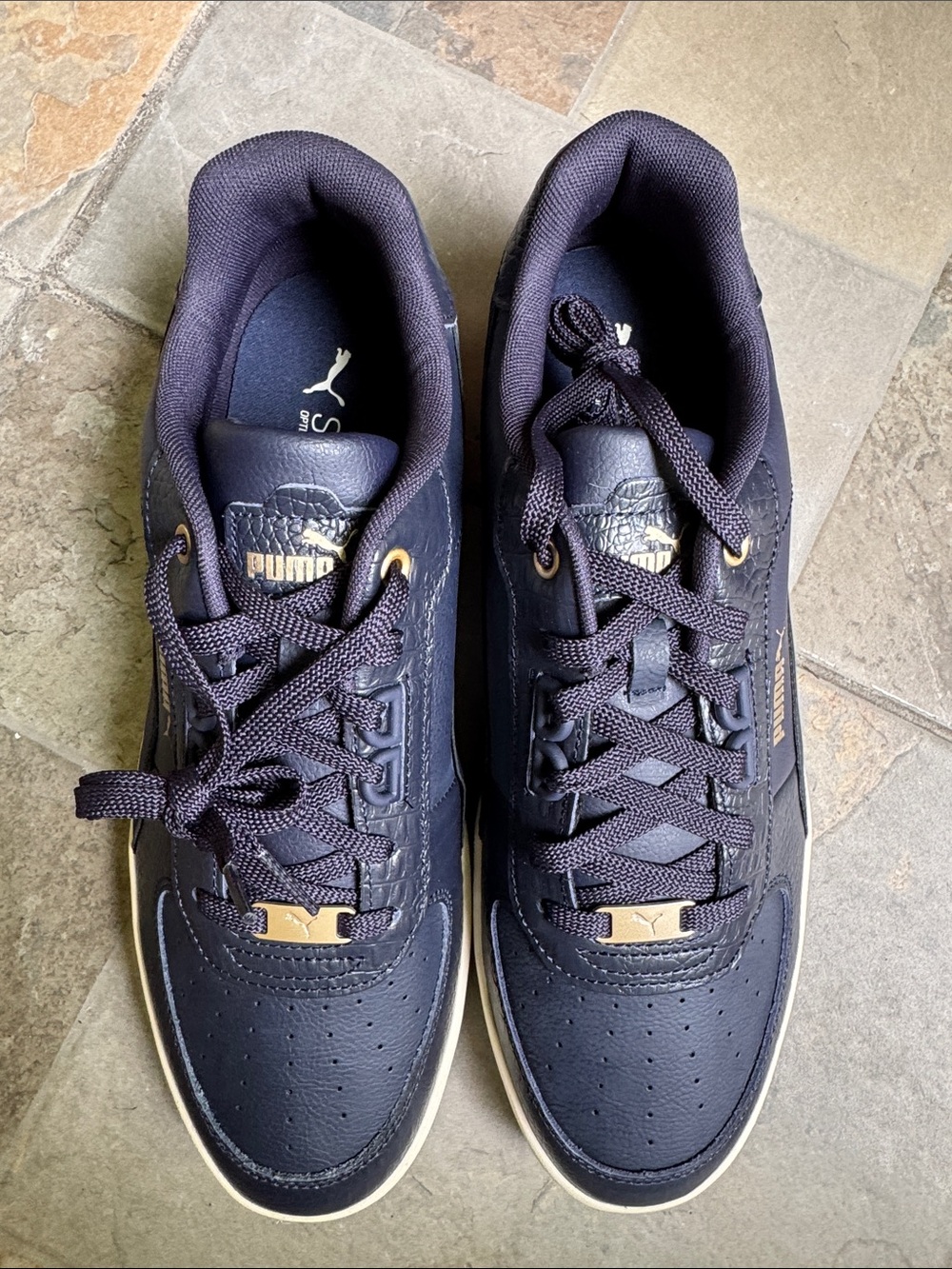 Puma Men’s Navy Sneakers with Gold Accents